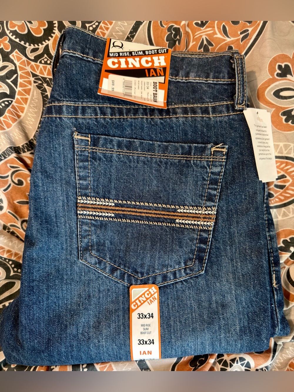 NWT mens Cinch Ian Mid Rise Bootcut Jeans slim fit,SIZE 33x34